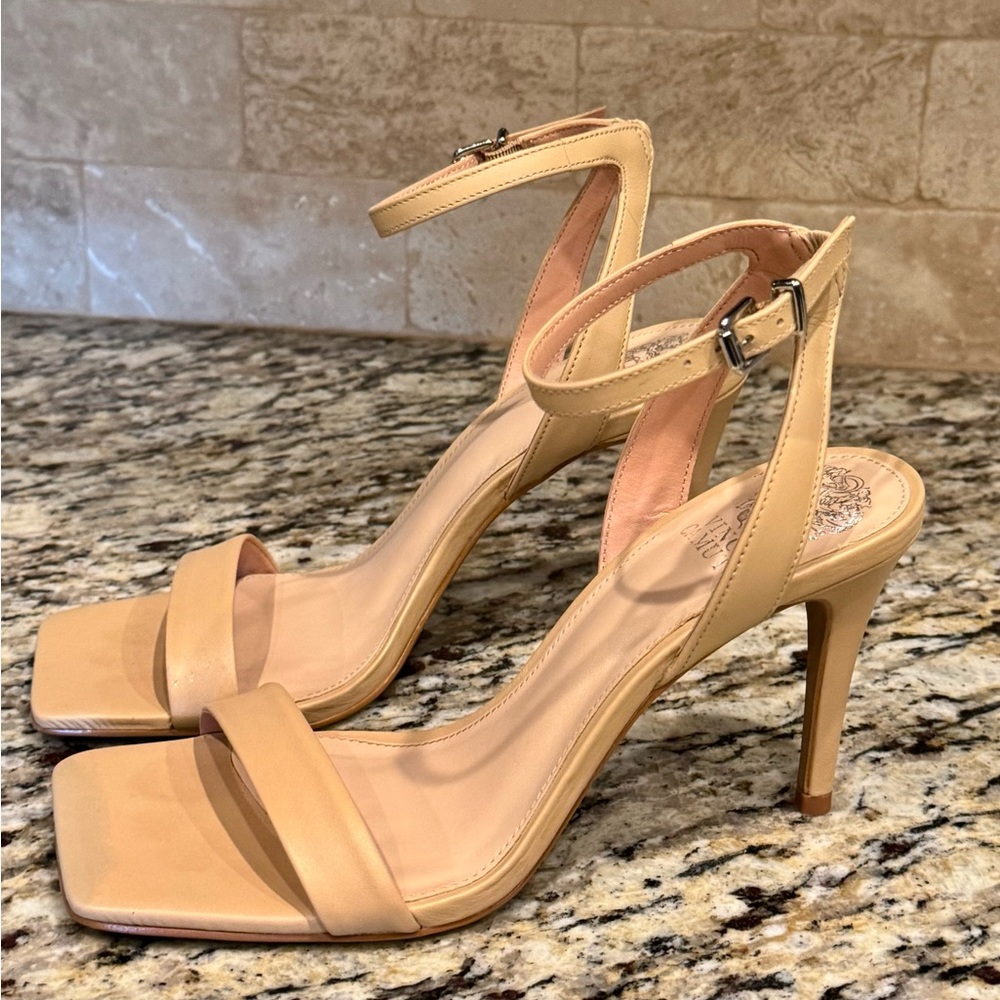 Vince Camuto Nude Beige Ankle Strap Stiletto Sandals